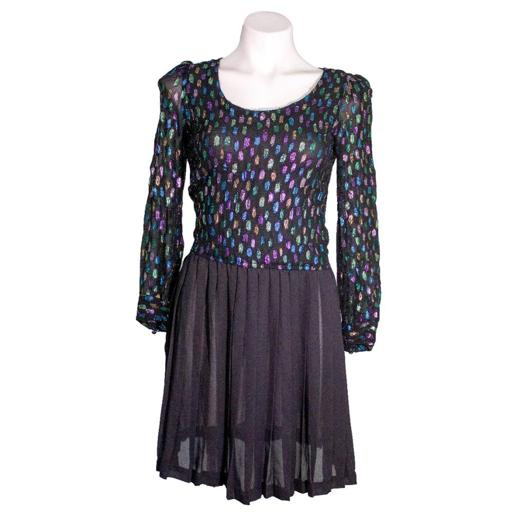Vintage Lizzy & Johnny Black Rainbow Glittery Dress sz 6